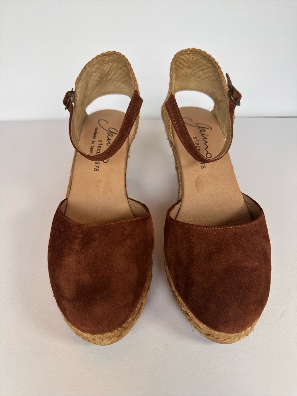 Gaimo Suede Closed Toe Espadrille Wedge Sandals Brown Ankle Strap Spain 39 - Picture 3 of 7